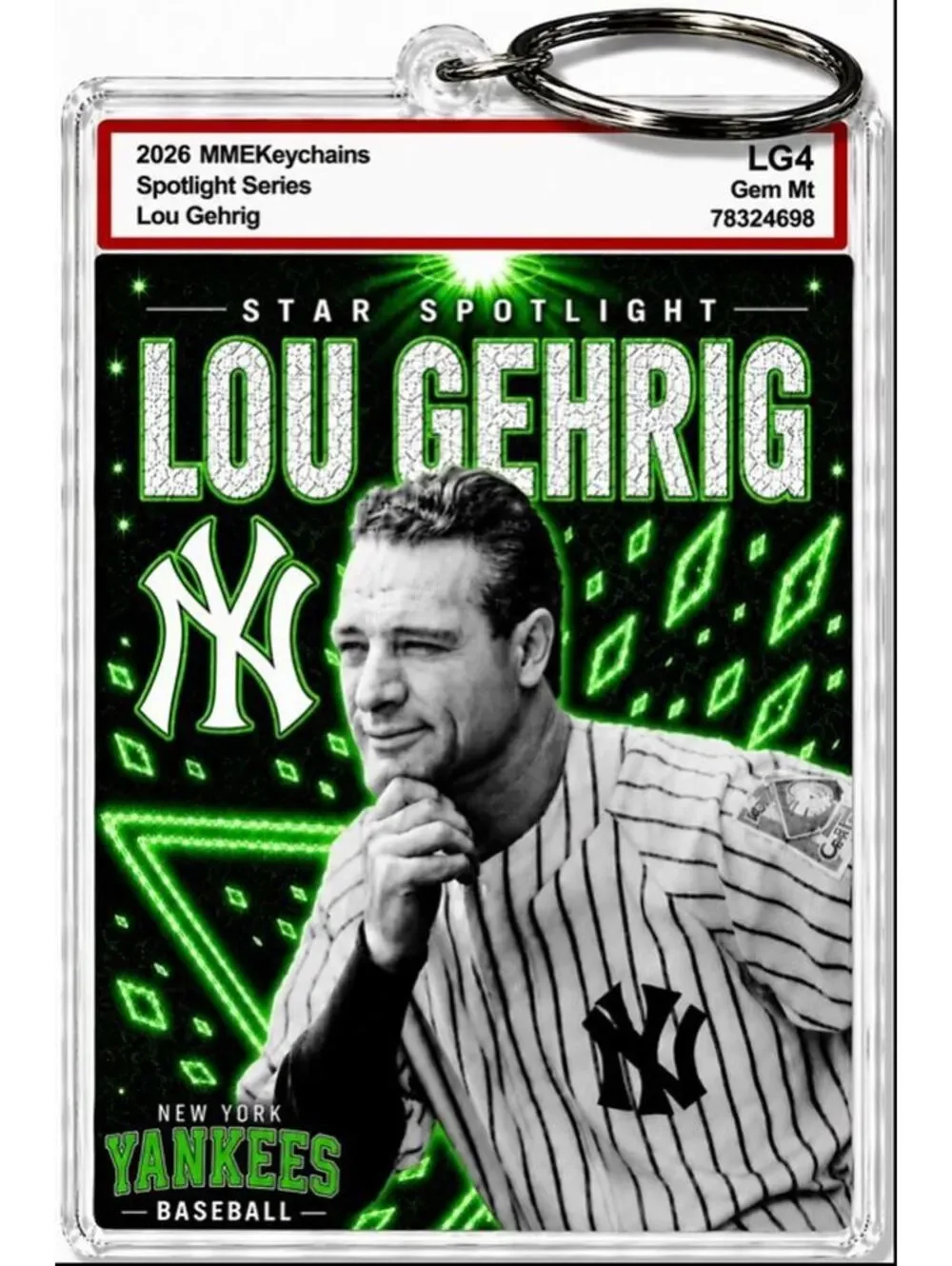 3905 Lou Gehrig Keychain Green Spotlight Premium Keychain With Nameplate